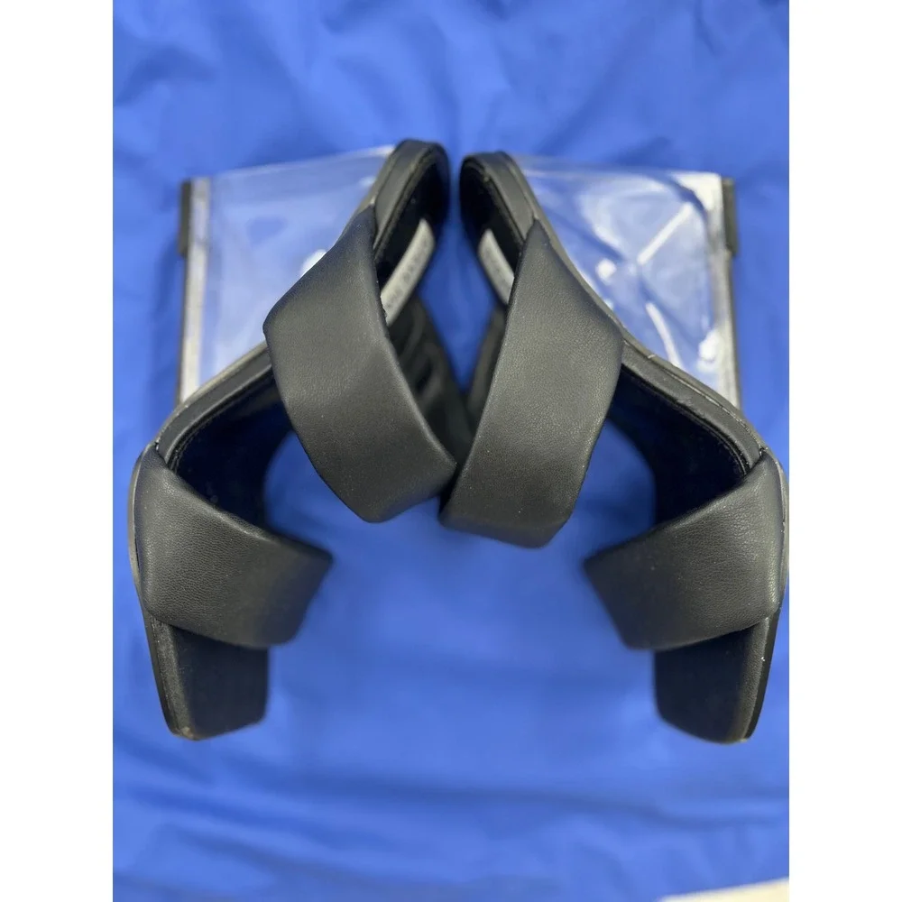 Steve Madden ISA02S1 Black Padded Clear Y2K Wedge Heel Sandals Womens 6.5M